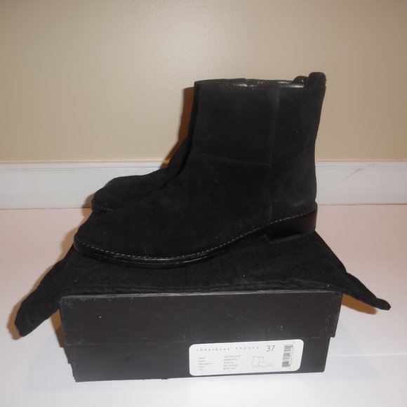 THEYSKENS THEORY Cropped Amaya Suede Ankle Boots Casual‎ Black Booties Shoes 7 - Picture 3 of 11
